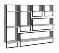 (grey sonoma) vidaXL Wall Shelf Set 6 Piece with Bars Wall Mounted Shelf Engineered Wood