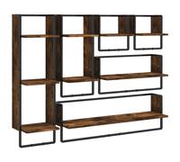 (smoked oak) vidaXL Wall Shelf Set 6 Piece with Bars Wall Mounted Shelf Engineered Wood