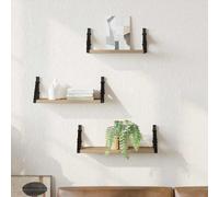 vidaXL Set of 3 Wall Shelves in Smoked Oak in Engineered Wood