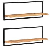 Vidaxl Wall Shelves 2 Pcs 100X24X35 Cm Solid Wood Acacia And Steel, Brown