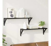 Wall Shelf 2-Tier Black Oak Engineered Wood 60x15x15.5cm Metal Frame w/Floating