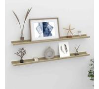 vidaXL Wall Shelves 2 pcs White and Sonoma Oak 100x9x3 cm UK HOT