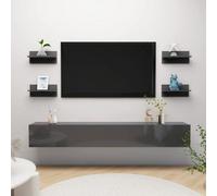 vidaXL 4x Wall Shelves High Gloss Grey Home Wall-Mounted Hanging Display Shelf