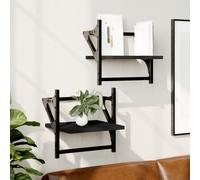 vidaXL Wall Shelves with Bars 2 pcs Black 30x25x30 cm