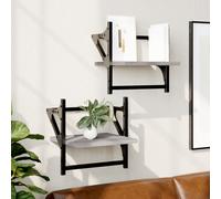 vidaXL Wall Shelves with Bars 2 pcs Grey Sonoma 30x25x30 cm