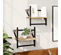 Wall Shelves with Bars Floating Wall Rack Wall Mounted Shelf 2 pcs vidaXL