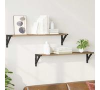 vidaXL Wall Shelves with Shelf 2 pcs Artisan Oak 80 x 15 x 15.5 cm, Stylish Living Room Shelves, Durable Wall Mounting Units, Rectangular Design, Practical Storage and Integrated Shelving