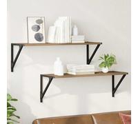 vidaXL Wall Shelves with Shelf 2 pcs Artisan Oak 80 x 25 x 25.5 cm, Stylish Living Room Shelves, Durable Wall Mounting Units, Rectangular Design, Practical Storage and Integrated Shelving
