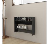 vidaXL Wall Shoe Cabinet High Gloss Black Engineered Wood Hanging Shoe Rack