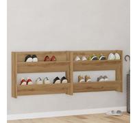 Wall Shoe Cabinet Artisan Oak Engineered Wood 2-Shelf Wall-Mounted 2-Pack Matte