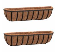 vidaXL Wall-Mounted Steel Troughs with Coco Liners - Set of 2, Oval Garden Planters, Black