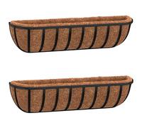 vidaXL Wall Troughs 2 pcs with Coco Liners- Black Steel Mounted Planters for Home and Garden- 76x21x16 cm