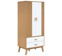 vidaXL Wardrobe Closet Clothes Storage Cabinet White and Brown Solid Wood Pine