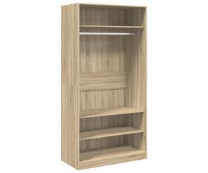 vidaXL Wardrobe Sonoma Oak 100x50x200 cm - Engineered Wood Clothing Cabinet with Hanging Rod, 3 Small + 1 Large Compartments (800228)