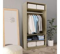 vidaXL Wardrobe Sonoma Oak 100x50x200 cm - Engineered Wood Clothing Cabinet with Hanging Rod, 3 Small + 1 Large Compartments (800228)