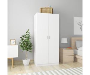 vidaXL Wardrobe White Engineered Wood Clothing Shelf Hanger Storage Organiser