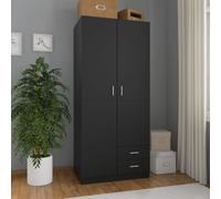 vidaXL Wardrobe with 2 Drawers Black Chipboard Clothing Cabinet Organiser