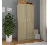 vidaXL Wardrobe with 2 Drawers Sonoma Oak Chipboard Clothing Cabinet Organiser