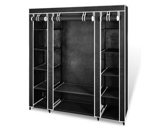 vidaXL Wardrobe with Compartments and Rods Black Fabric Closet Rack Storage
