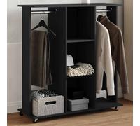 vidaXL Wardrobe with Wheels Closet Clothes Organiser Black Engineered Wood