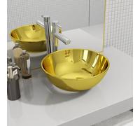 vidaXL Ceramic Above-Counter Wash Basin, Bowl-Shaped Sink, Glossy Gold