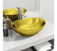vidaXL Chic and Contemporary Ceramic Wash Basin - Gold Color, Easy-to-Clean, Ideal for Bathroom/Washroom/Cloakroom - 40x33x13.5 cm