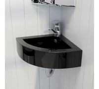vidaXL Wash Basin with Overflow Black Ceramic Bathroom Hand Wash Bowl Sink