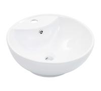 vidaXL White Ceramic Wash Basin - Round Basin Design with Overflow, Above Counter Installation, Contemporary Gloss Finish - 46.5x18 cm