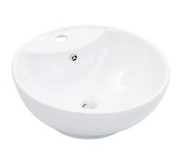 vidaXL White Ceramic Wash Basin - Round Basin Design with Overflow, Above Counter Installation, Contemporary Gloss Finish - 46.5x18 cm