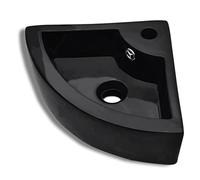 vidaXL Wash Basin with Overflow, Contemporary Chic Black Ceramic Bathroom Sink, Easy to Clean, 45x32x12.5 cm - Faucet Ready
