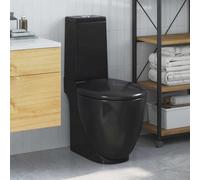 Vidaxl Wc Ceramic Toilet Bathroom Round Toilet Bottom Water Flow Black Toilets