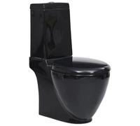 vidaXL WC Ceramic Toilet Bathroom Round Toilet Bottom Water Flow Black Unit
