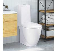 vidaXL WC Ceramic Toilet Bathroom Round Toilet Bottom Water Flow White UK NEW