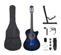 vidaXL Western Classical Guitar Set - 38" Blue Basswood Instrument with Nylon Strings, Bag, S, and Accessories - Ideal for Beginners and Musicians