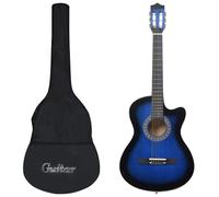 vidaXL Western Classical Guitar Set - 38" Blue Basswood Instrument with Nylon Strings, Bag, S, and Accessories - Ideal for Beginners and Musicians