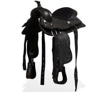 vidaXL Western Saddle Headstall&Breast Collar Real Leather 13" Black Horse Pad