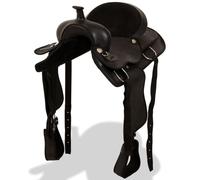 vidaXL Western Saddle Headstall&Breast Collar Real Leather 17" Black Horse Pad