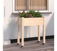 vidaXL Wheeled Planter w/ Liner 71x37x80cm Solid Wood Fir, Brown