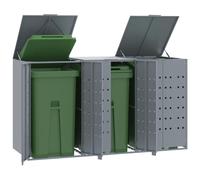 vidaXL Wheelie Bin Storage for 3 Bins Garden Store Trash Cover Grey Steel