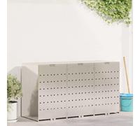 vidaXL Trolley Bin for 3 Containers, Silver, 340 x 77.5 x 115.5 cm, Garden and Patio, Modern Waste Solution, Ventilated Box, Stylish Outdoor Organiser, Space Saving Shed