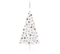 VidaXL White Artificial Half Christmas Tree with LED Lights & Decorative Balls Set, PVC Material, Rose Gold Balls, 120 cm Height