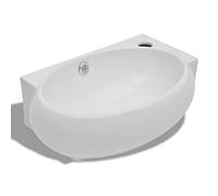 vidaXL White Ceramic Bathroom Sink Basin - Fade- and Durable, with Overflow Hole, Suitable for Countertop or Wall Mounted Installation