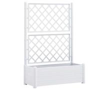 vidaXL White Garden Planter with Trellis, Rectangular Raised Bed for Flowers and Plants, Outdoor and Indoor Use, Polypropylene Construction