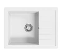 vidaXL White Granite Kitchen Sink with Overflow Hole and Extra-Deep Basin - Heat and Scratch Resistant, Easy to Clean, 80% Quartz, 20% Resin, Top-Mounting.