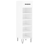 vidaXL White High Gloss Shoe Cabinet - Engineered Wood - 1 Drawer and 5 Compartments - Iron Feet Aluminium Alloy Handle - 30x35x105 cm