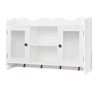 vidaXL - White MDF Wall Mounted Cabinet/Display Shelf with Glass Panel Doors and Hooks for Book/DVD/Coat Storage - Ideal for Living Room, Bedroom or Office