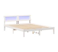 vidaXL White Pine Wood Bed with LED Lights 140 x 200 cm Modern Slim Design Also Includes Bedside Table Easy to Assemble Perfect for a Contemporary Adult Bedroom