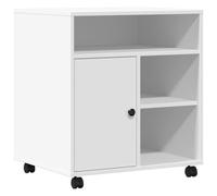vidaXL White Printer Stand with Wheels - Engineered Wood, Mobile Office Cart with Storage, Multifunctional, 60x50x67 cm