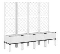 vidaXL White Rattan-Look Garden Planter with Trellis - Polypropylene, 160x40x142 cm - Outdoor Plant Climbing Support