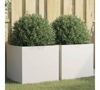 vidaXL White Rectangular Cold-rolled Steel Planters - 2 pcs, 49x47x46 cm - Ideal for Garden, Patio, Indoor/Outdoor Decor